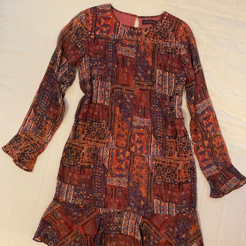 Antik Batik Long Sleeve Patchwork Pattern Dress - image 1